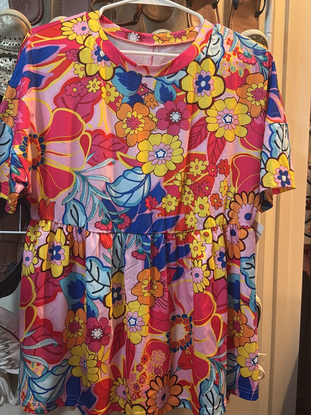 Floral Ruffle Top- Bright Multicolor - Picture 1 of 1
